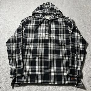 LL Bean Flannel Mens Medium Black Plaid Hooded Button Slightly Fitted Outdoor